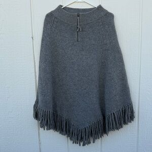Westbound Wool Blend Poncho Cape Fringe Boho 1/4 Zip Gray Women's Size L
